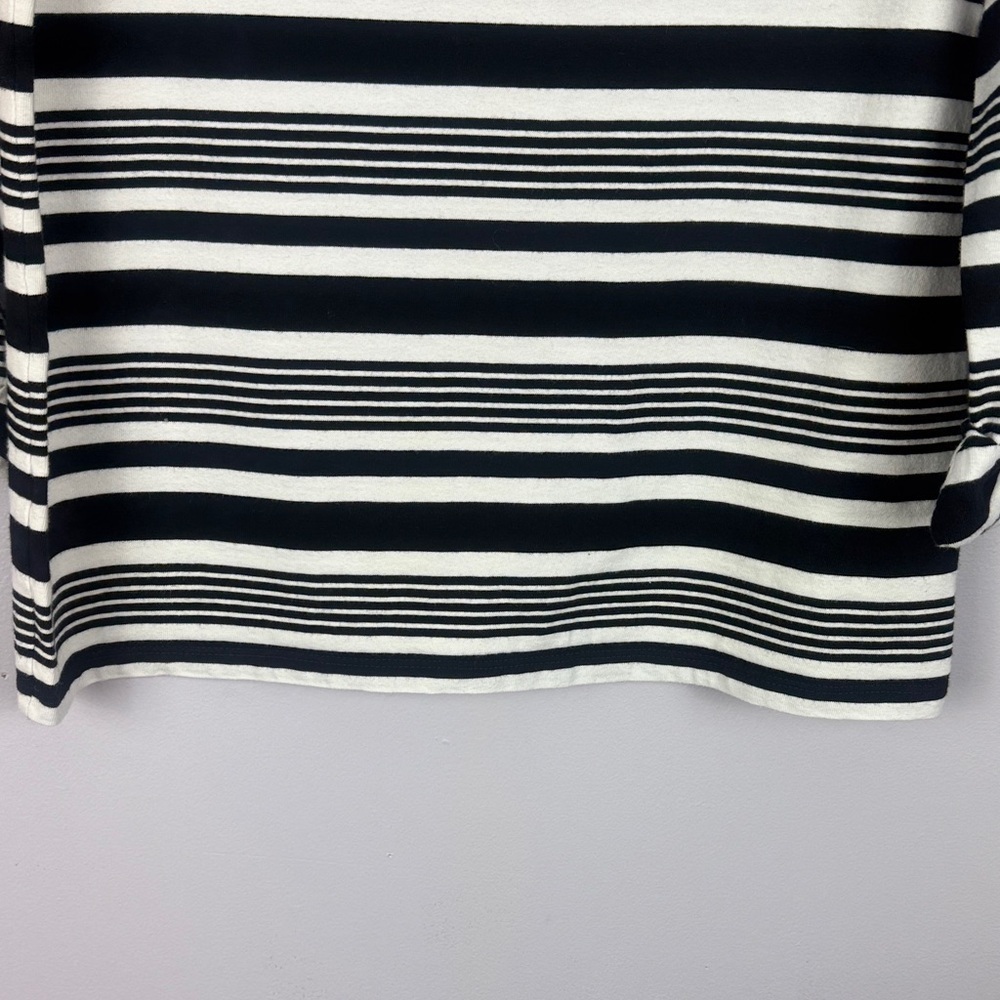 Talbots Cotton Classic Black White Striped Square Neckline 3/4 Sleeve Small Top - Picture 8 of 10